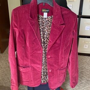 Metrostyle Women's Deep Pink Corduroy Blazer with Leopard Lining
